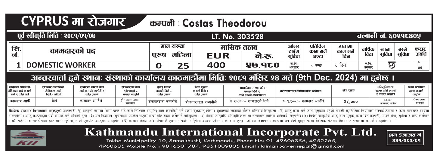 Working opportunity in Larnaca city of Cyprus