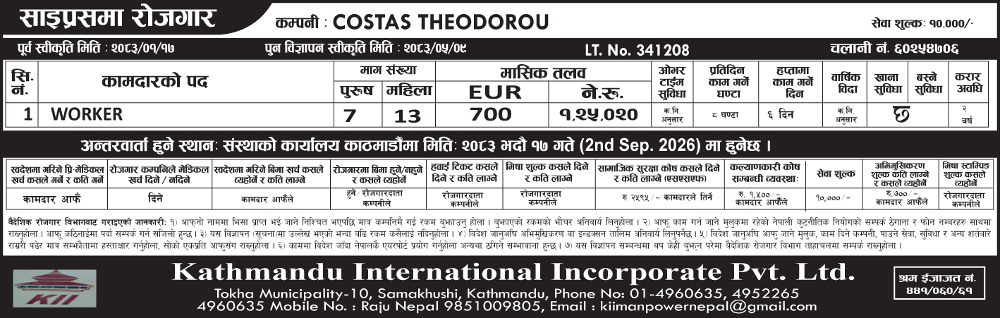 Working opportunity in Larnaca city of Cyprus